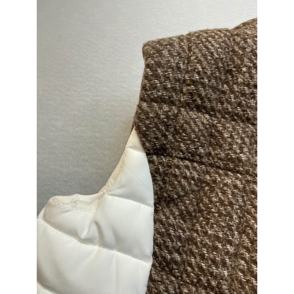 Puffer Vest Mixed Media Tweed Ruff Hewn Wool Blend Brown White Casual - Picture 2 of 16